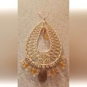 🩷Vintage Goldtone & Beaded CHANDELIER Drop/Dangle Wires PIERCED EARRINGS NWOT